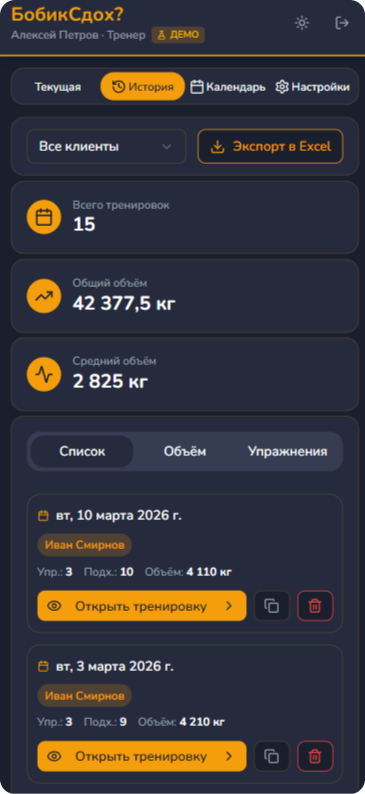 История тренировок